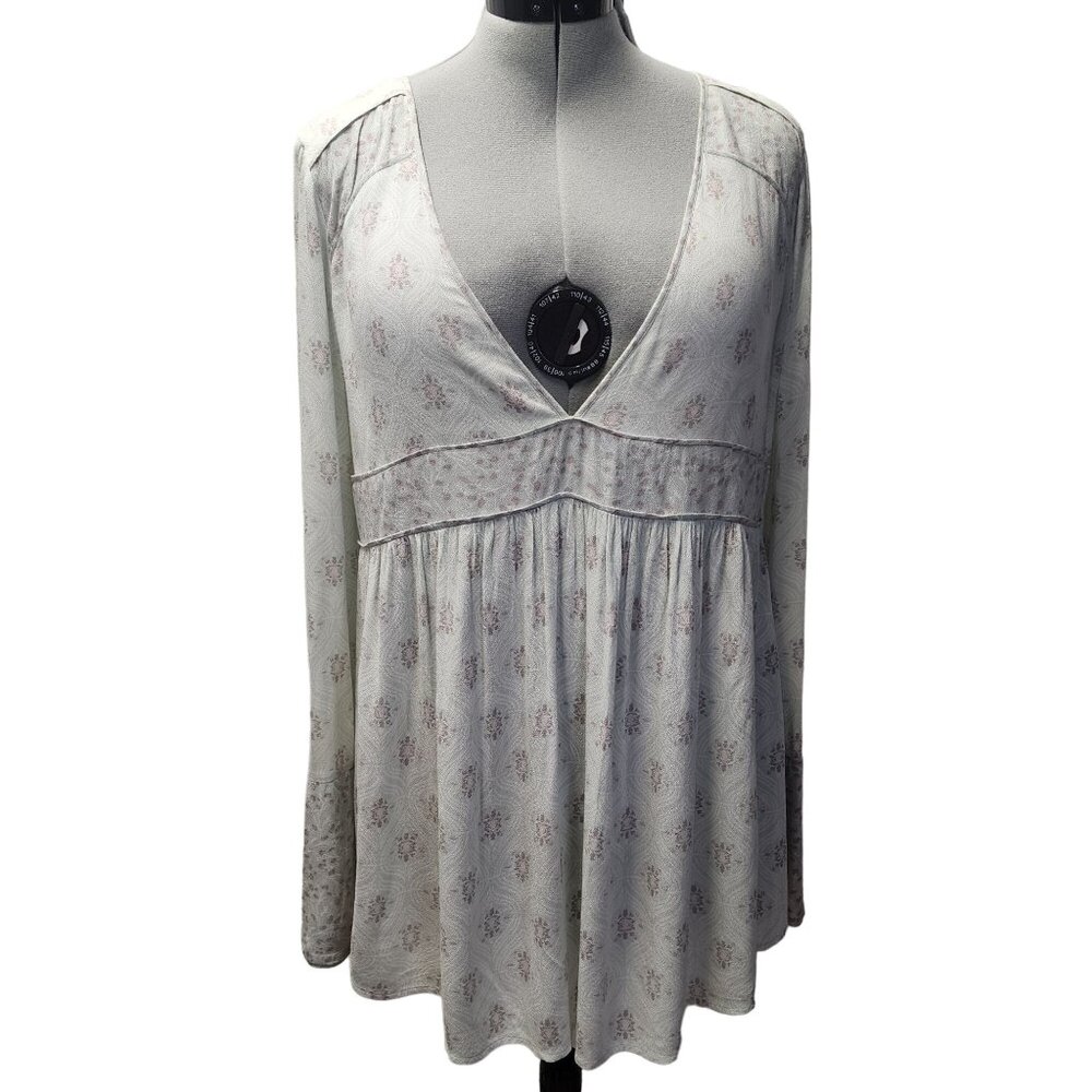 Free People Womens V-Neck Floral Print Long Sleeve Tunic Top M